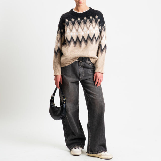 Tensione in-Maglia mohair fantasia fairisle - nero/latte/camel