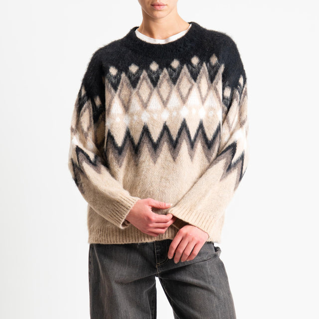 Tensione in-Maglia mohair fantasia fairisle - nero/latte/camel
