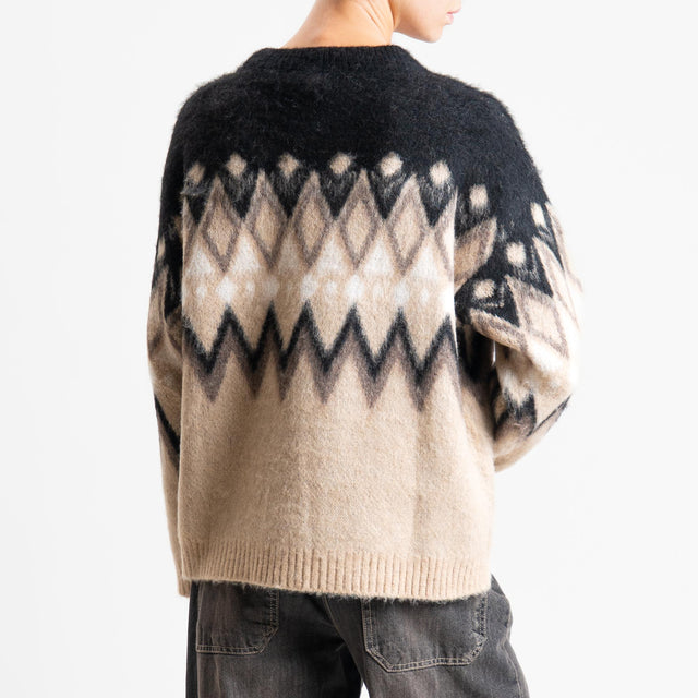 Tensione in-Maglia mohair fantasia fairisle - nero/latte/camel