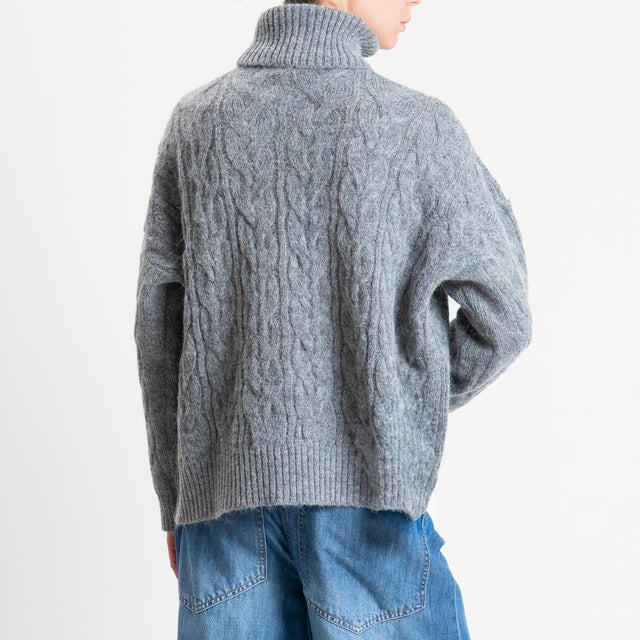 Tensione in-Maglia trecce collo alto misto alpaca - charcoal