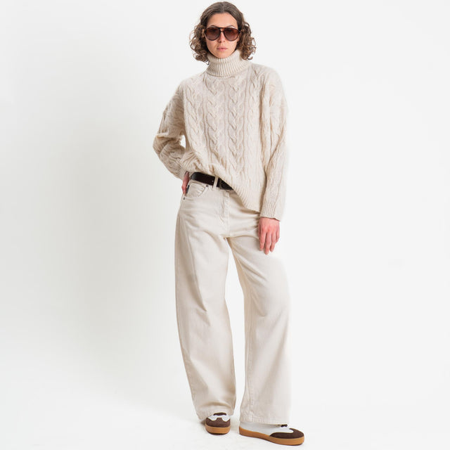 Tensione in-Maglia trecce collo alto misto alpaca - off white