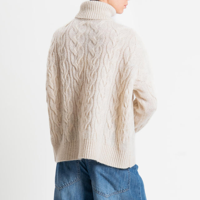 Tensione in-Maglia trecce collo alto misto alpaca - off white