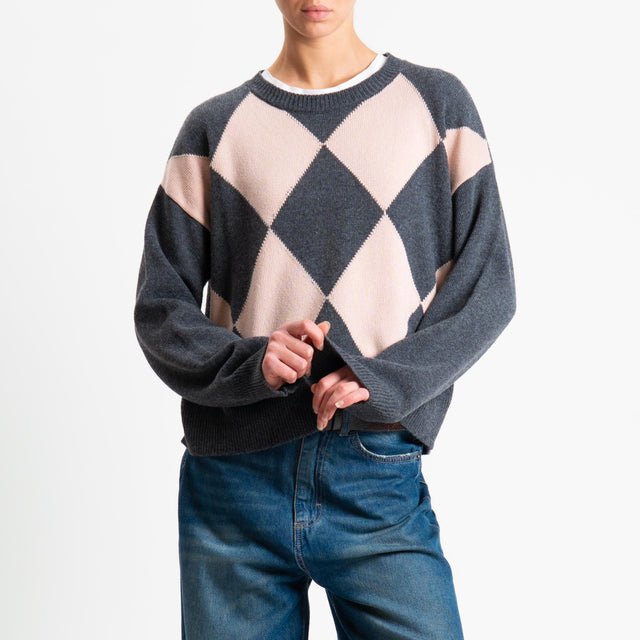 Tensione in-Maglia rombi argyle misto cashmere - medium grey/rosa