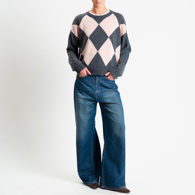 Tensione in-Maglia rombi argyle misto cashmere - medium grey/rosa