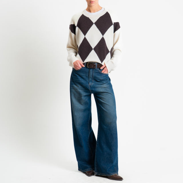 Tensione in-Maglia rombi argyle misto cashmere - white/brown