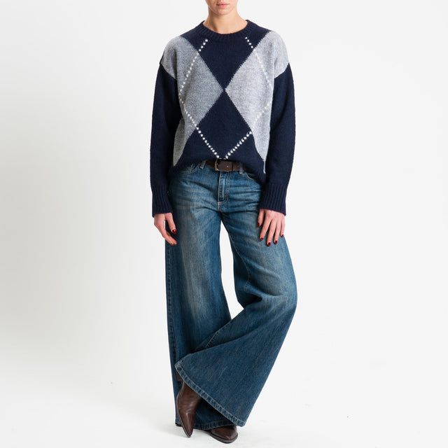 Tensione in-Maglia rombi argyle misto lana - blu/grigio/antracite