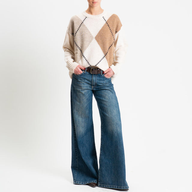 Tensione in-Maglia rombi argyle misto lana - off white/casha/camel