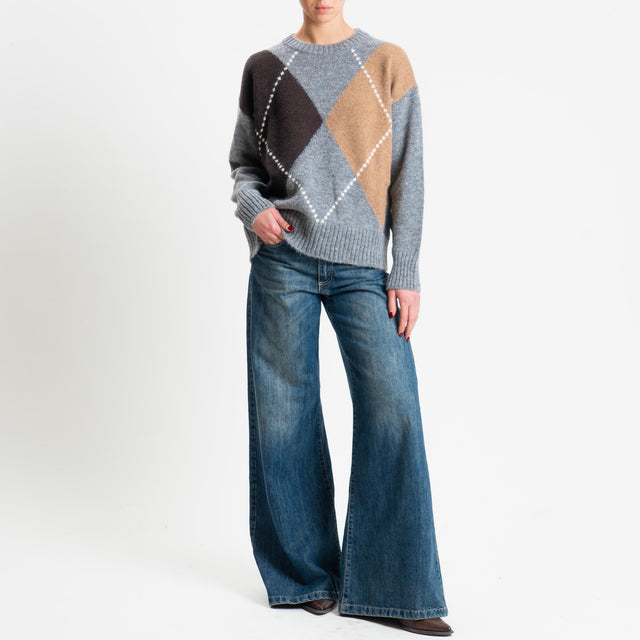 Tensione in-Maglia rombi argyle misto lana - moro/grigio/camel