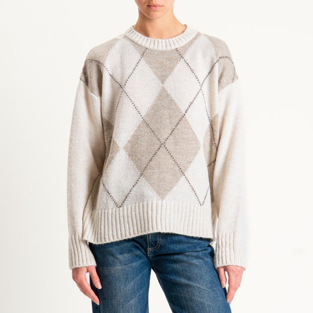 Tensione in-Maglia rombi a scatola misto lana - offwhite/beige