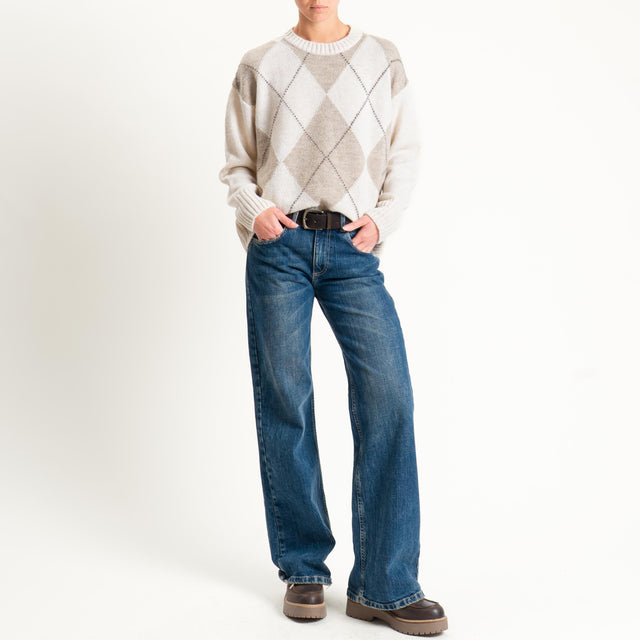 Tensione in-Maglia rombi a scatola misto lana - offwhite/beige