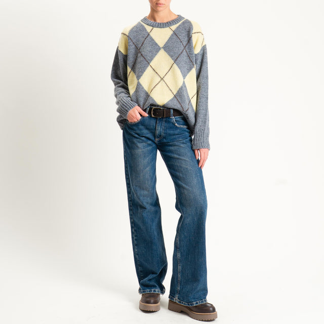 Tensione in-Maglia rombi a scatola misto lana - charcoal/giallo