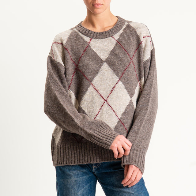 Tensione in-Maglia rombi a scatola misto lana - brown/beige