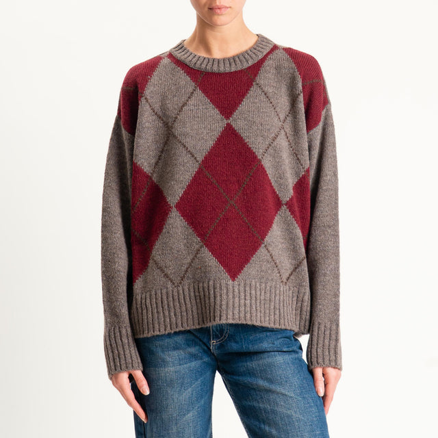 Tensione in-Maglia rombi a scatola misto lana - brown/vino