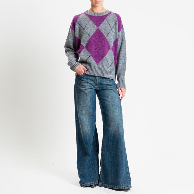 Tensione in-Maglia rombi a scatola misto lana - grigio/viola