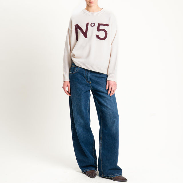 Tensione in-Maglia n5 misto alpaca con paillettes - offwhite/burgundy