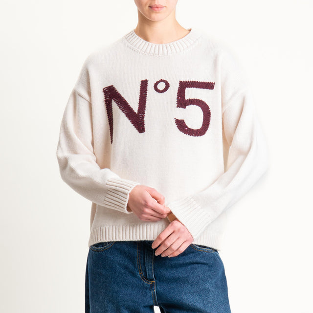 Tensione in-Maglia n5 misto alpaca con paillettes - offwhite/burgundy