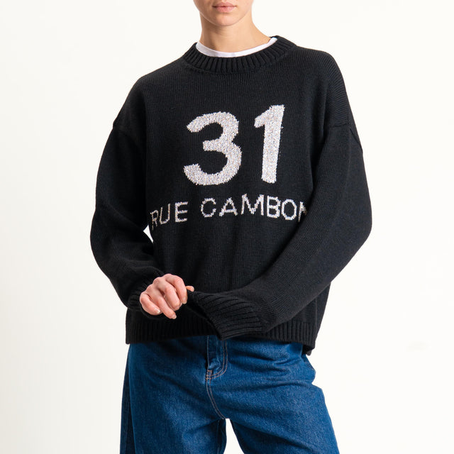 Tensione in-Maglia n31 misto alpaca con paillettes - black/offwhite