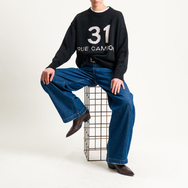 Tensione in-Maglia n31 misto alpaca con paillettes - black/offwhite