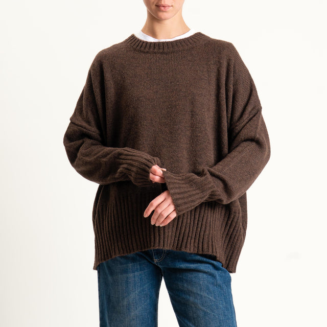 Tensione in-Maglia girocollo misto lana - brown