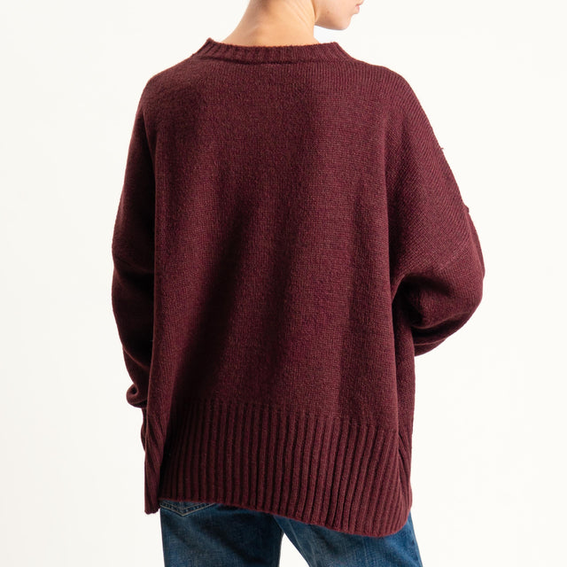 Tensione in-Maglia girocollo misto lana - vino