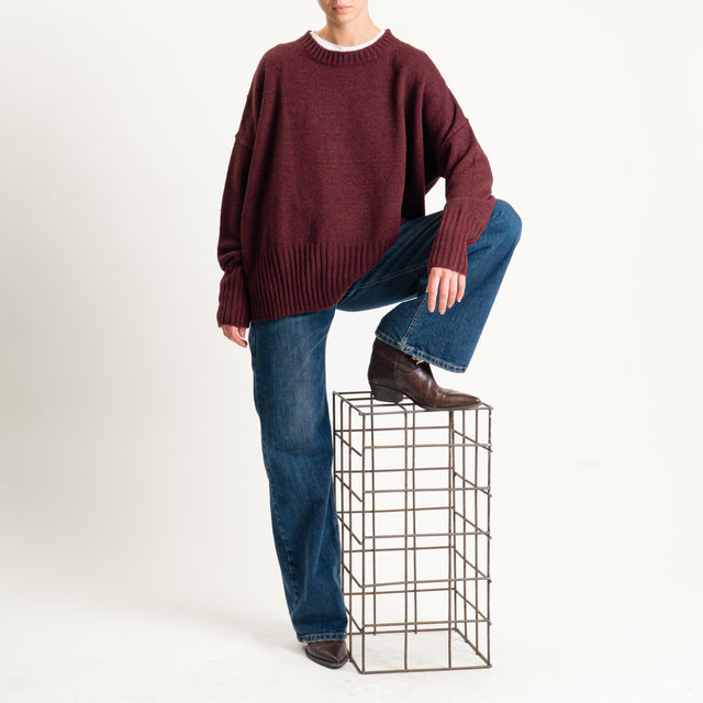 Tensione in-Maglia girocollo misto lana - vino