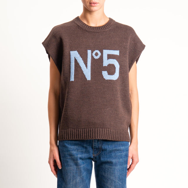 Tensione in- Gilet N.5 misto alpaca - brown/sky