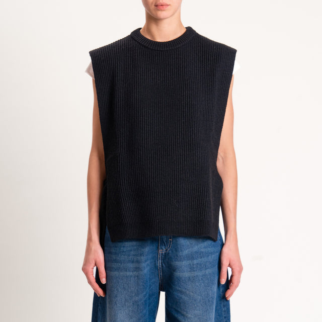 Tensione in-Gilet misto alpaca con lacci laterali - nero