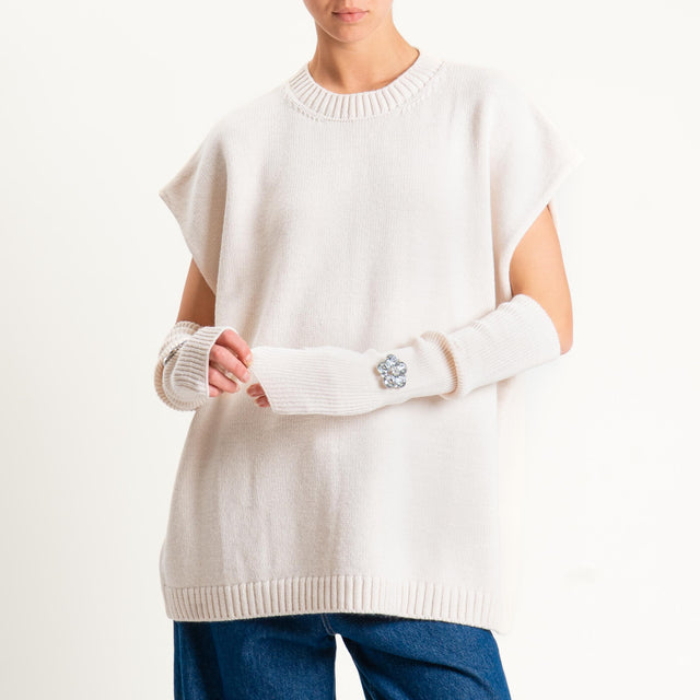 Tensione in-Maglia smanicata misto alpaca con manicotti - offwhite