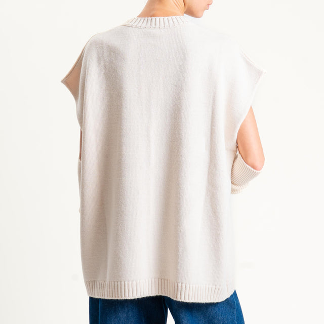 Tensione in-Maglia smanicata misto alpaca con manicotti - offwhite