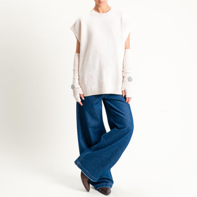 Tensione in-Maglia smanicata misto alpaca con manicotti - offwhite