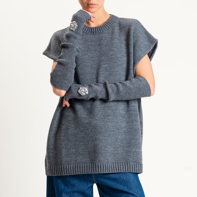 Tensione in-Maglia smanicata misto alpaca con manicotti - charcoal
