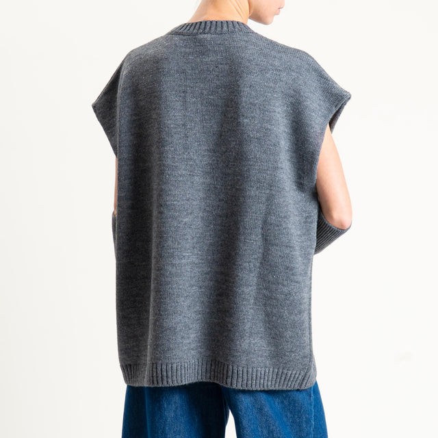 Tensione in-Maglia smanicata misto alpaca con manicotti - charcoal