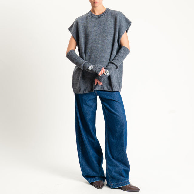 Tensione in-Maglia smanicata misto alpaca con manicotti - charcoal