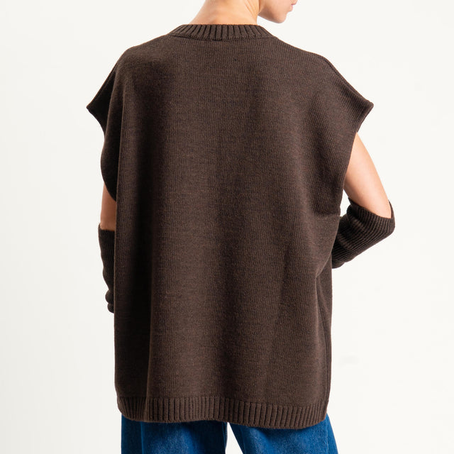 Tensione in-Maglia smanicata misto alpaca con manicotti - moro