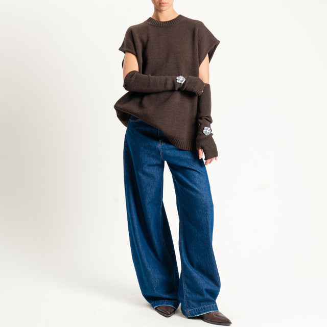 Tensione in-Maglia smanicata misto alpaca con manicotti - moro