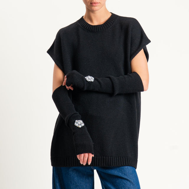 Tensione in-Maglia smanicata misto alpaca con manicotti - nero
