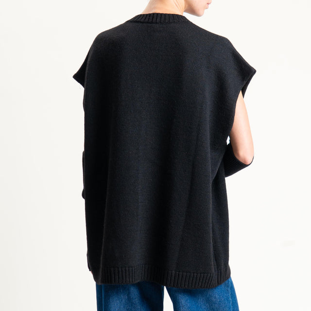 Tensione in-Maglia smanicata misto alpaca con manicotti - nero