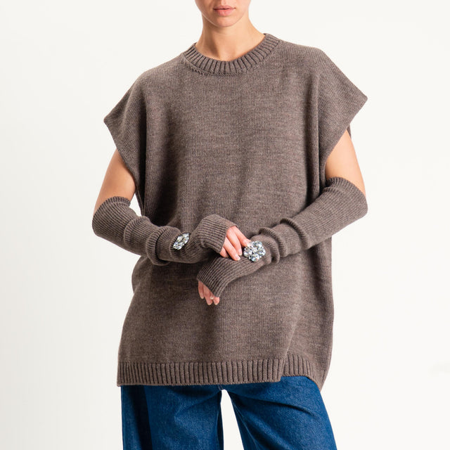 Tensione in-Maglia smanicata misto alpaca con manicotti - brown