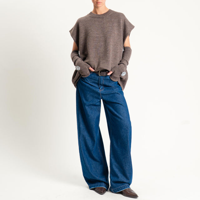 Tensione in-Maglia smanicata misto alpaca con manicotti - brown