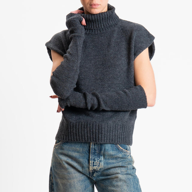 Tensione in-Gilet collo alto misto lana con manicotti - charcoal