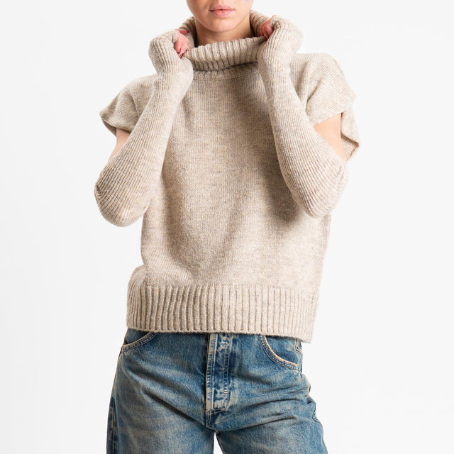 Tensione in-Gilet collo alto misto lana con manicotti - beige