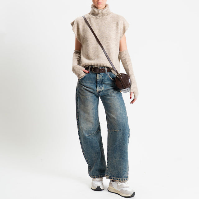 Tensione in-Gilet collo alto misto lana con manicotti - beige