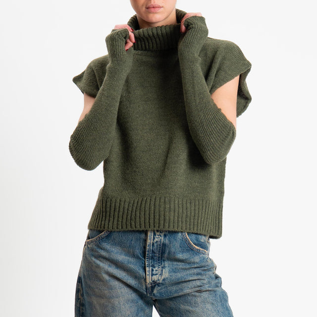 Tensione in-Gilet collo alto misto lana con manicotti - Verde