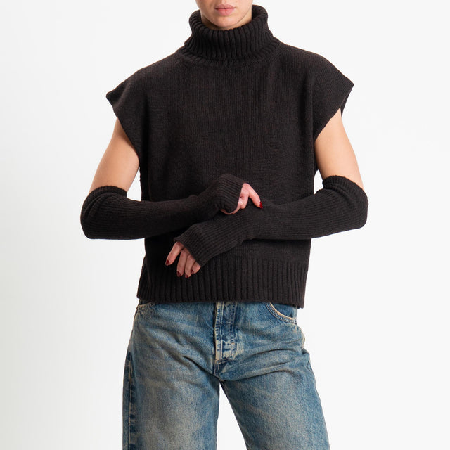 Tensione in-Gilet collo alto misto lana con manicotti - brown