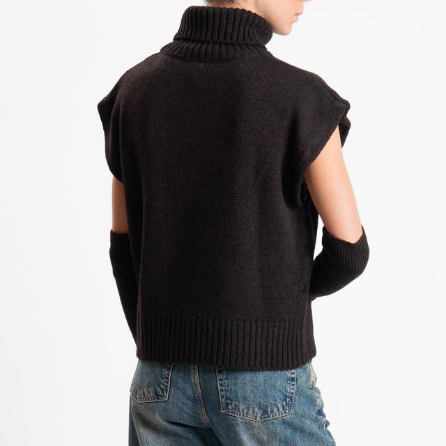 Tensione in-Gilet collo alto misto lana con manicotti - brown