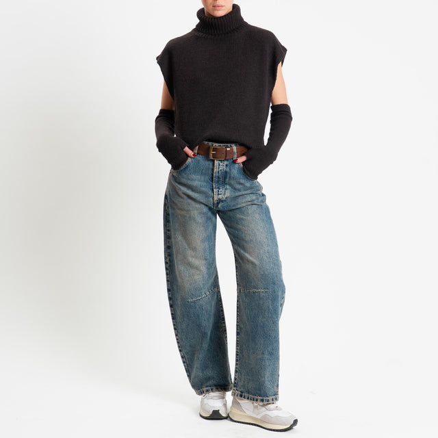 Tensione in-Gilet collo alto misto lana con manicotti - brown