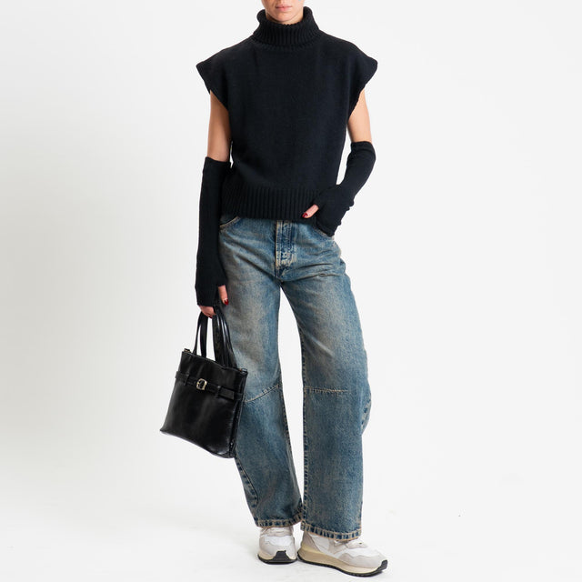 Tensione in-Gilet collo alto misto lana con manicotti - Nero