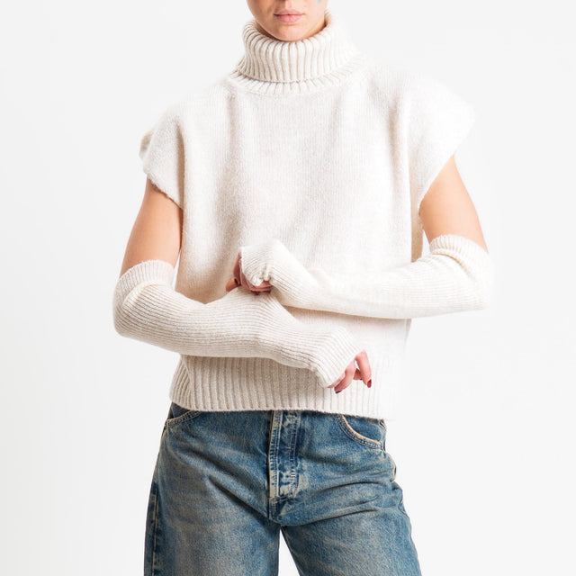 Tensione in-Gilet collo alto misto lana con manicotti - off white