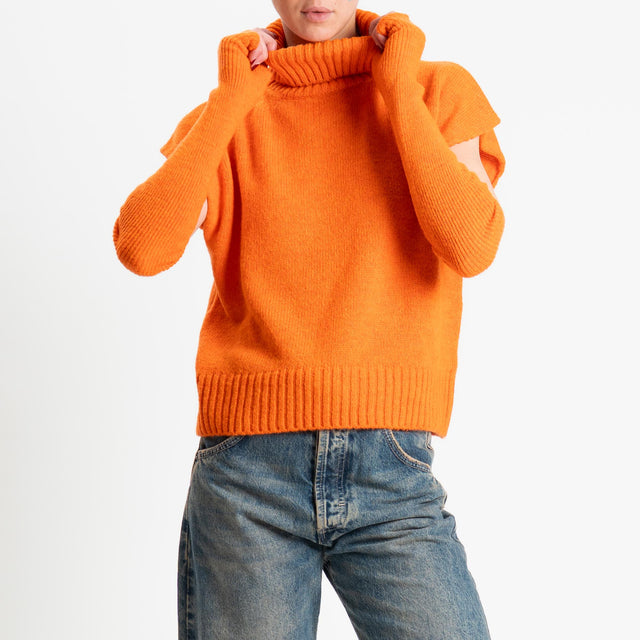 Tensione in-Gilet collo alto misto lana con manicotti - corallo