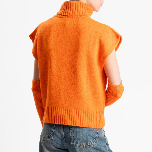 Tensione in-Gilet collo alto misto lana con manicotti - corallo